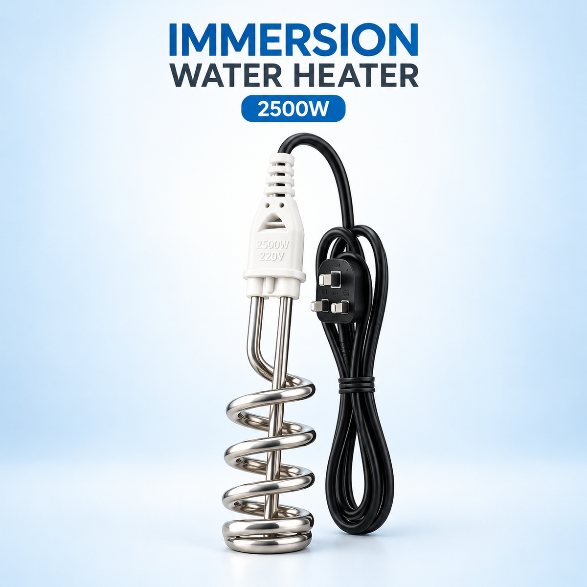 Immersion Water Heater 2500 Watt – Stainless Steel Electric Water Heating Rod for Home & Bathroom
